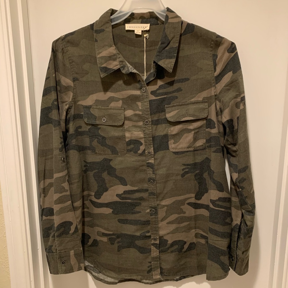 Vici Collection Camo Long Sleeve Button Up Top